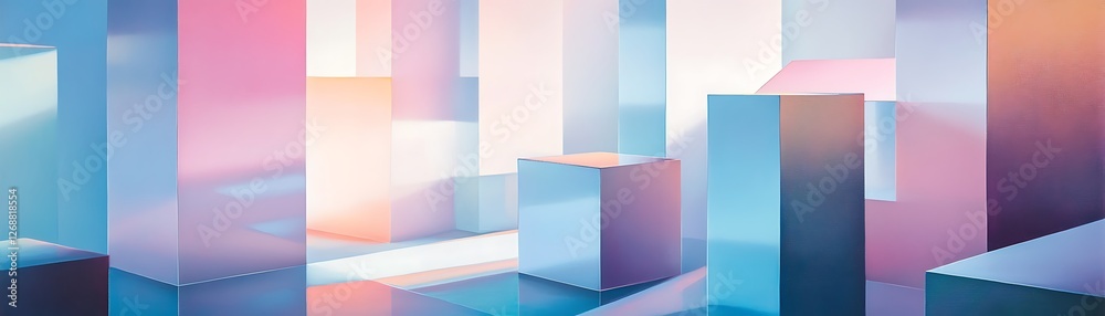 Fototapeta premium A colorful abstract design featuring geometric shapes in vibrant hues, creating a serene and modern atmosphere suitable for various creative projects.