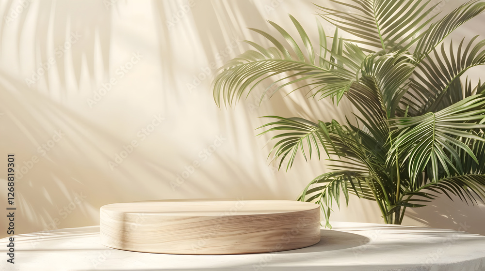 Tropical display pedestal with palm shadows Tropical display pedestal with palm shadows
