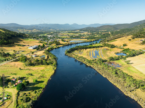 Drone Capture of Huon River in Huonville, Tasmania, Australia
