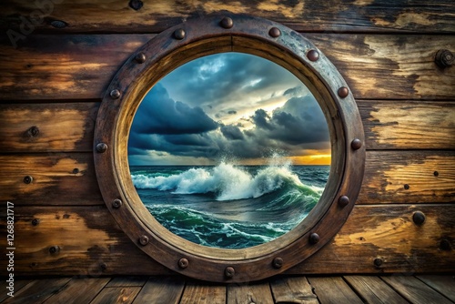 Wallpaper Mural Stormy Sea Viewed Through Ship's Porthole - Dramatic Ocean Waves and Dark Clouds Torontodigital.ca