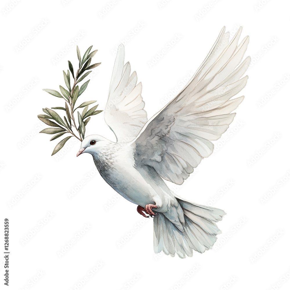 Obraz premium White dove with olive branch symbolizing peace and harmony