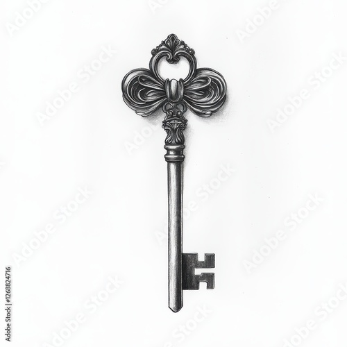 Ornate key with an intricate bow design showcased on a clean background