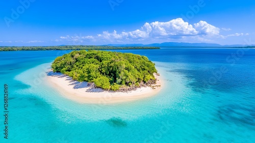 Tropical Island Paradise With Turquoise Water And Lush Green Foliage