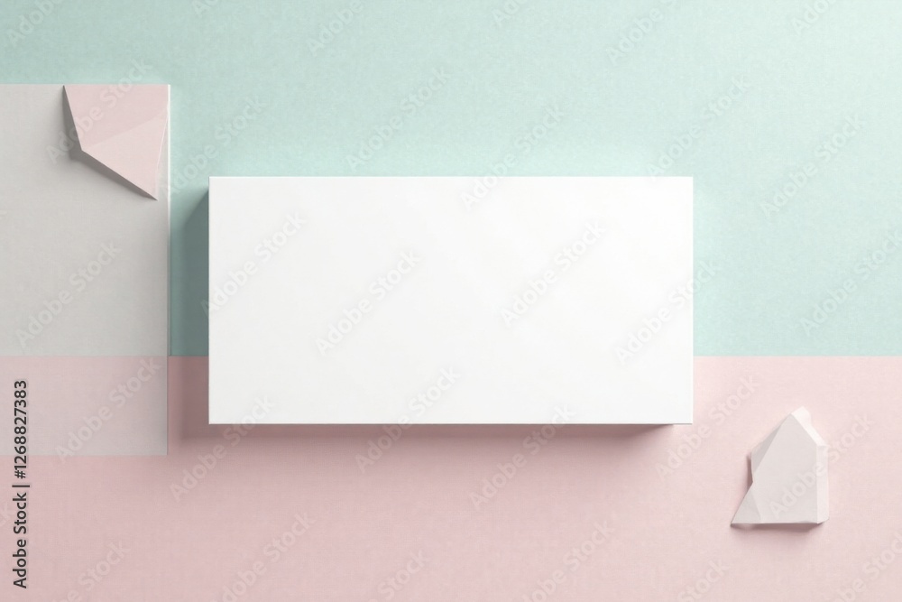 Elegant Blank Rectangular Surface Mockup with Pastel Background and Geometric Shapes
