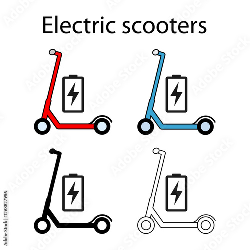 Set of Electric scooter icon, flat eco friendly transport, vehicle vector illustration .