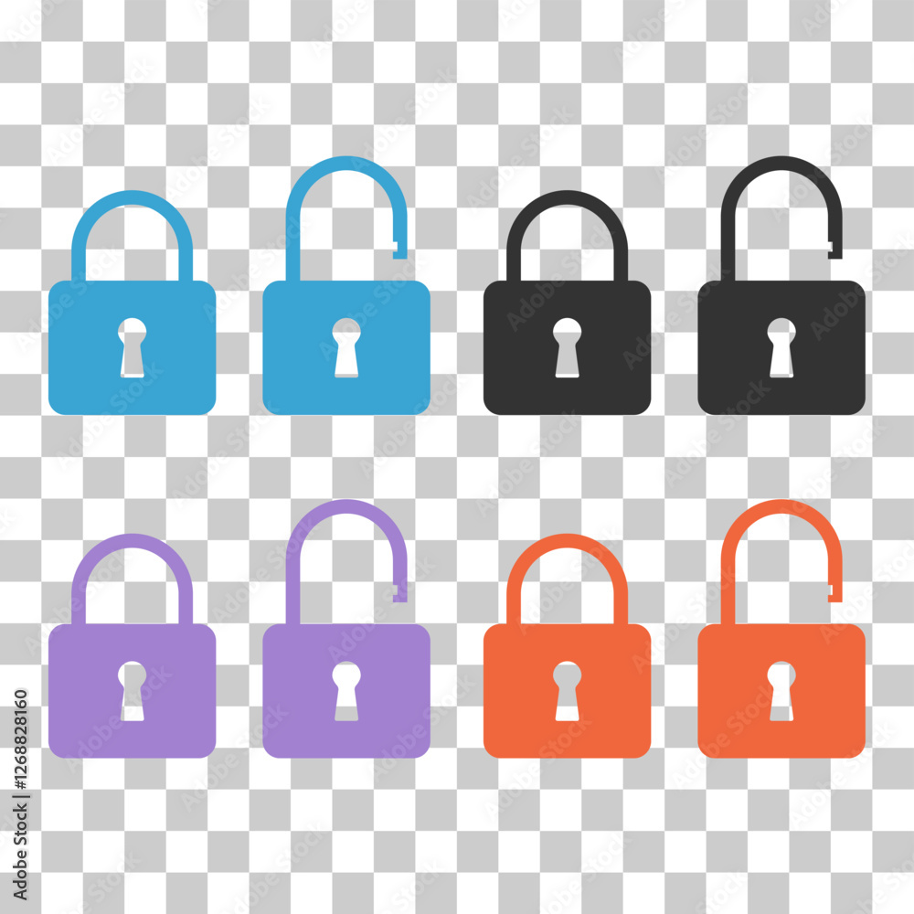Set of Lock classic design icon, keyhole web button shape, secure vector illustration . Set of Lock classic design icon, keyhole web button shape, secure vector illustration .
