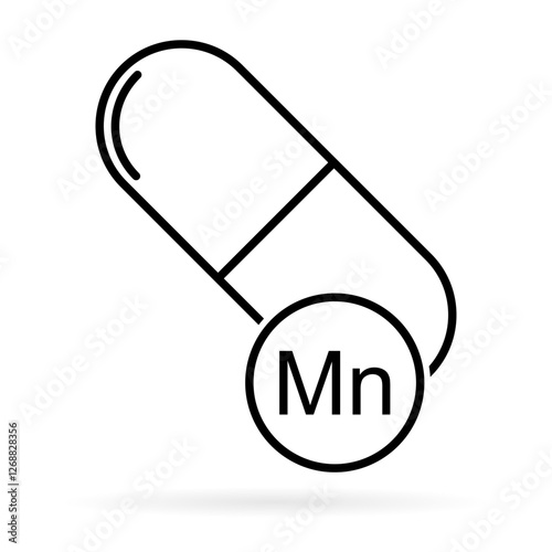 Mineral Mn icon shadow, healthy medicine pill supplement symbol, complex vitamin vector illustration .