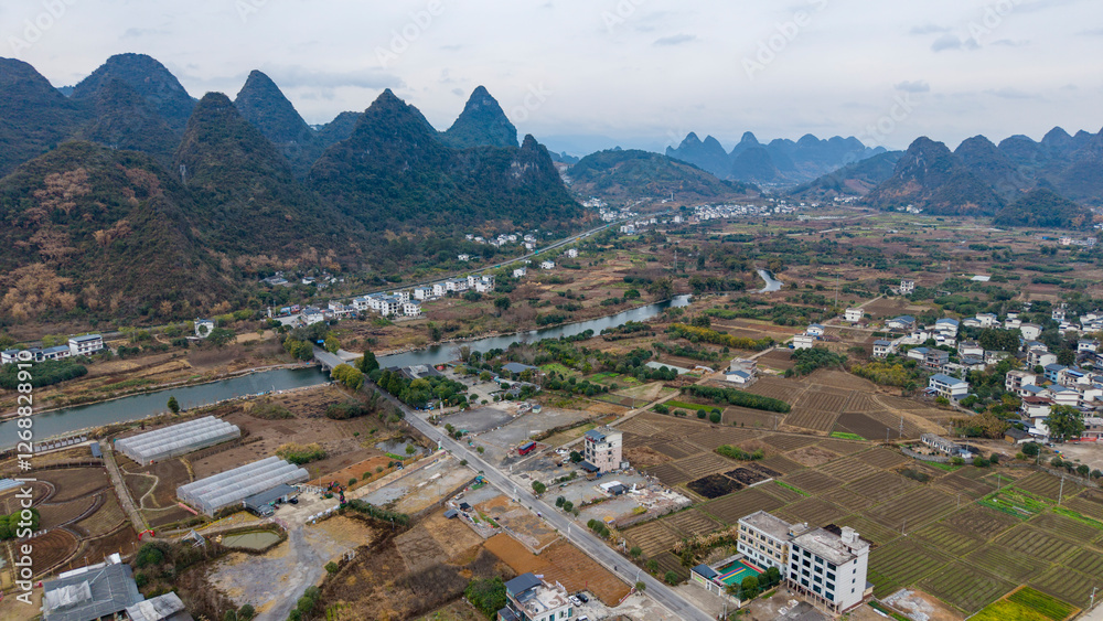 Aerial photography of the scenery of Guilin and Yangshuo in China