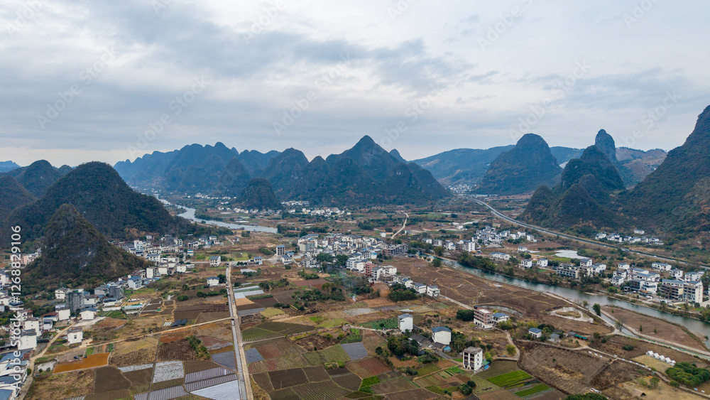 Aerial photography of the scenery of Guilin and Yangshuo in China