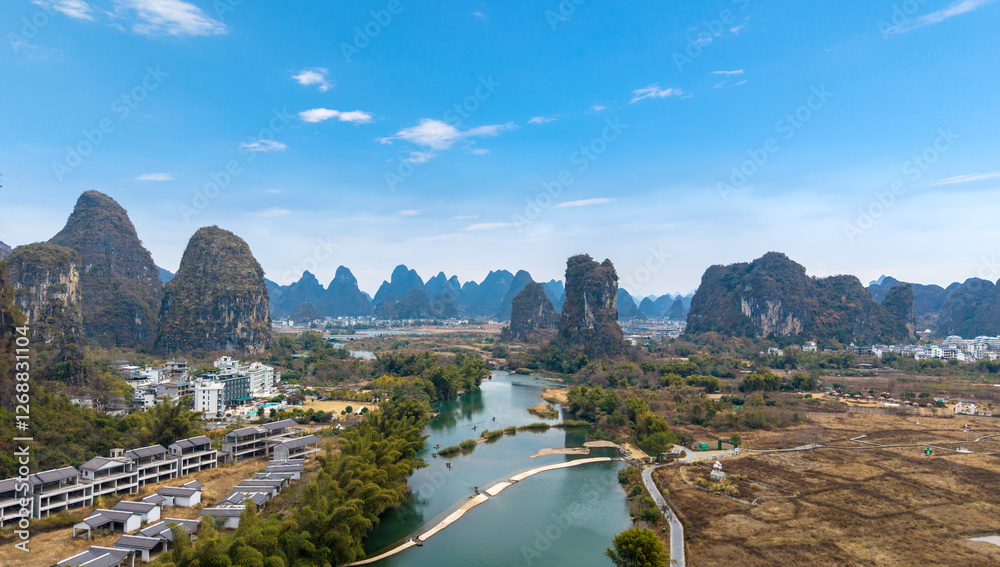 Aerial photography of the scenery of Guilin and Yangshuo in China