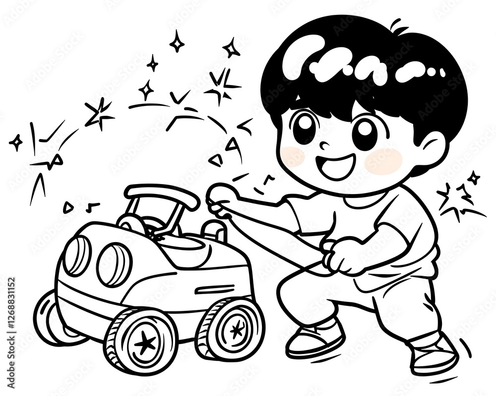 Happy Child Playing with Toy Car in Colorful and Joyful Scene Happy Child Playing with Toy Car in Colorful and Joyful Scene