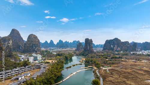Obraz na płótnie Aerial photography of the scenery of Guilin and Yangshuo in China w salonie
