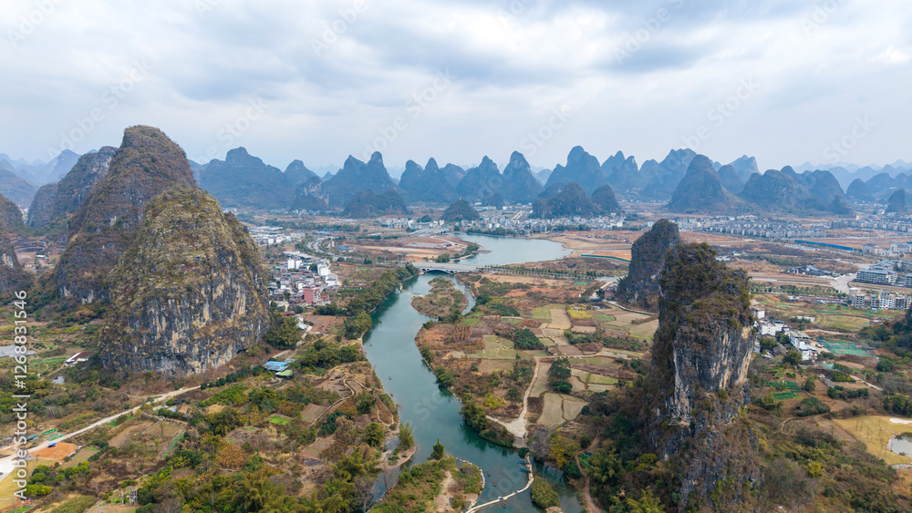 Aerial photography of the scenery of Guilin and Yangshuo in China