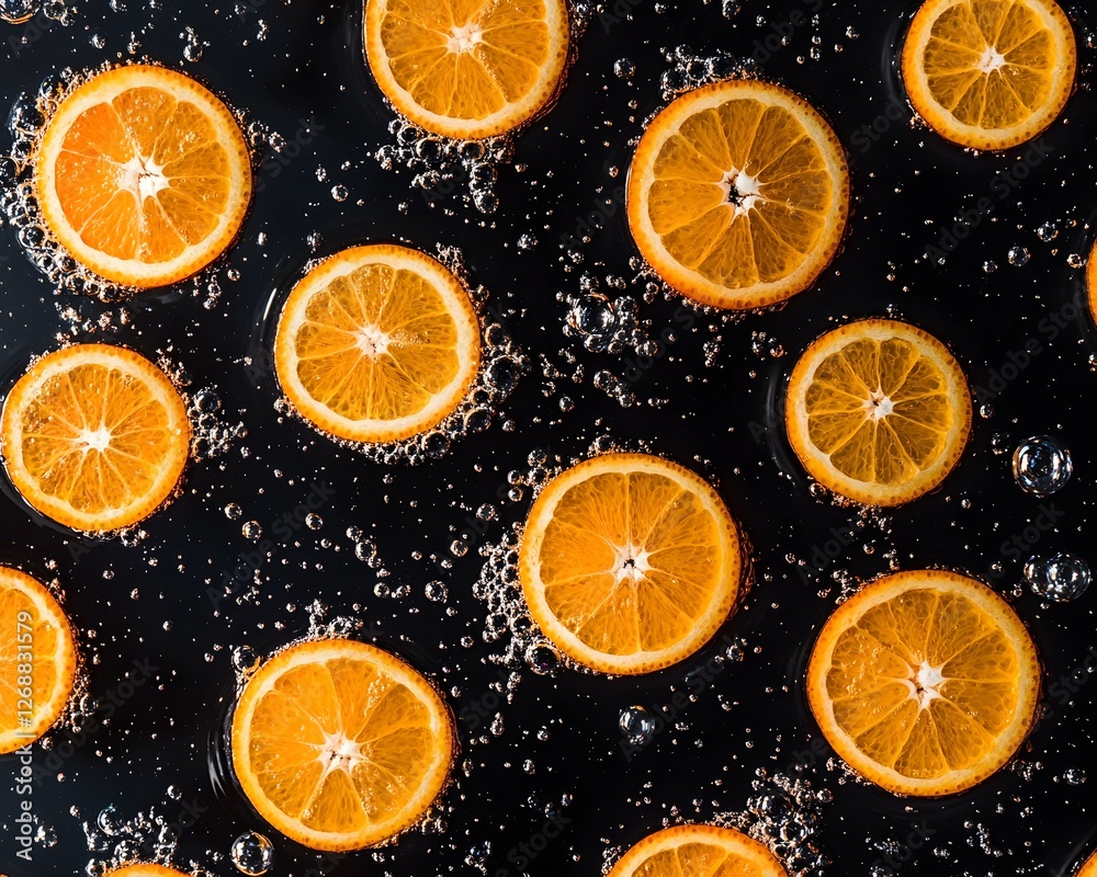 Vibrant Orange Slices Floating in Sparkling Water