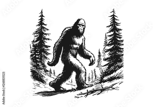 bigfoot hand drawn sketch vector