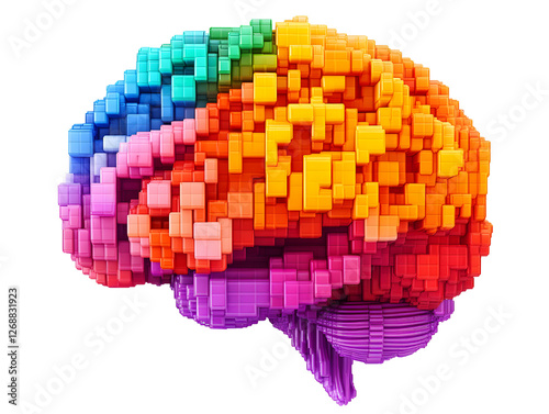 Colorful Abstract Representation of a Human Brain in Cubes