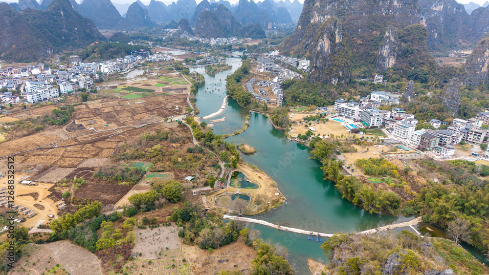Aerial photography of the scenery of Guilin and Yangshuo in China