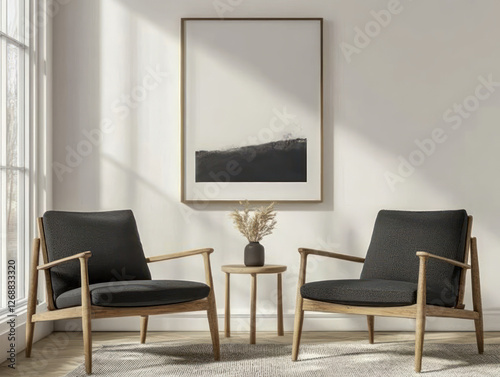 Minimalist Seating Area with Abstract Art and Neutral Tones