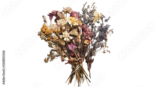 Bouquet of dried flowers with transparent background representing nostalgia and remembrance