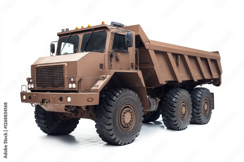 Brown military dump truck studio shot, isolated background, construction Brown military dump truck studio shot, isolated background, construction