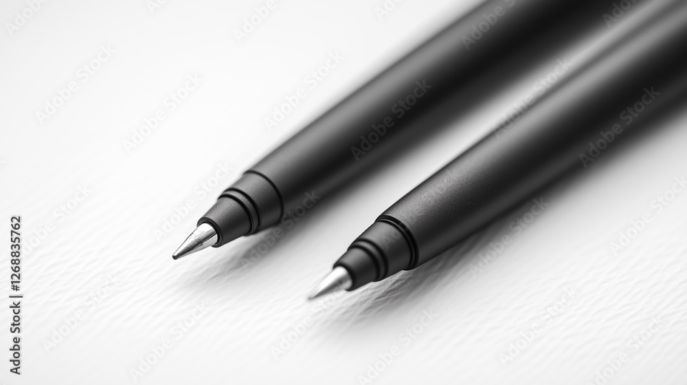 Classic black pens positioned on a clean white surface showcasing elegant design and precision for writing. Generative AI Classic black pens positioned on a clean white surface showcasing elegant design and precision for writing. Generative AI