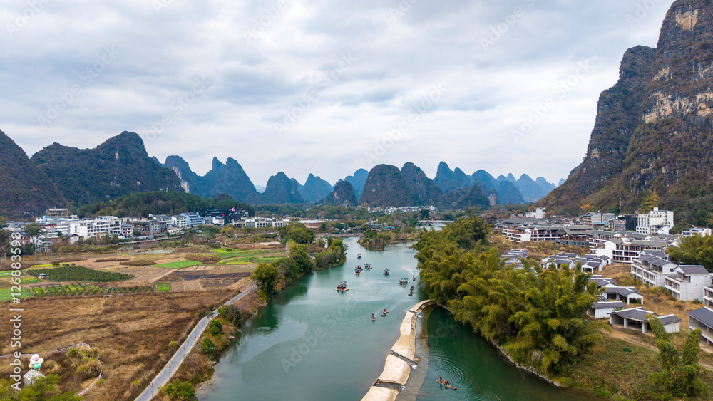 Aerial photography of the scenery of Guilin and Yangshuo in China