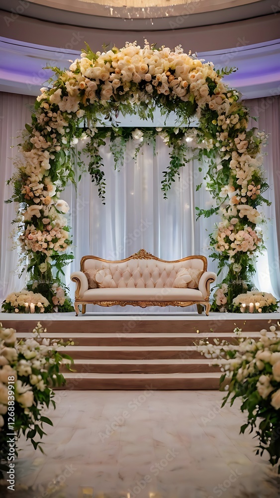 Fototapeta premium Weeding Stage Decoration and Backdrop with Flower and Chair