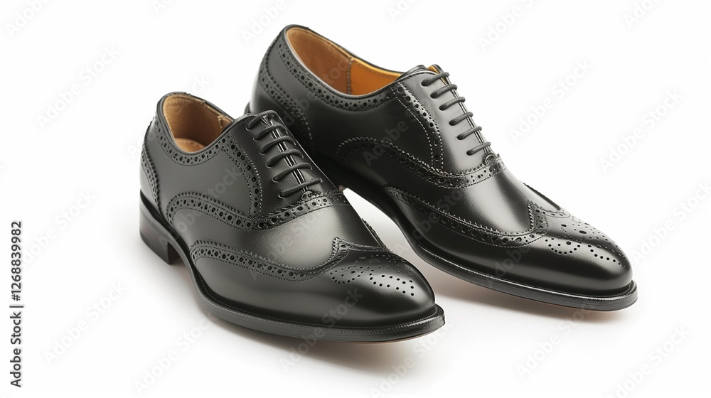 A pair of polished black leather Oxford shoes, neatly arranged and isolated on a clean white background, captured in stunning HD detail. A pair of polished black leather Oxford shoes, neatly arranged and isolated on a clean white background, captured in stunning HD detail.