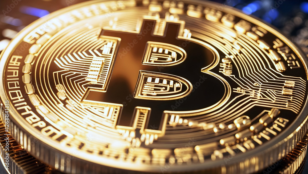 Bit coin closeup, cryptocurrency, future money, isolated, copy space area, template