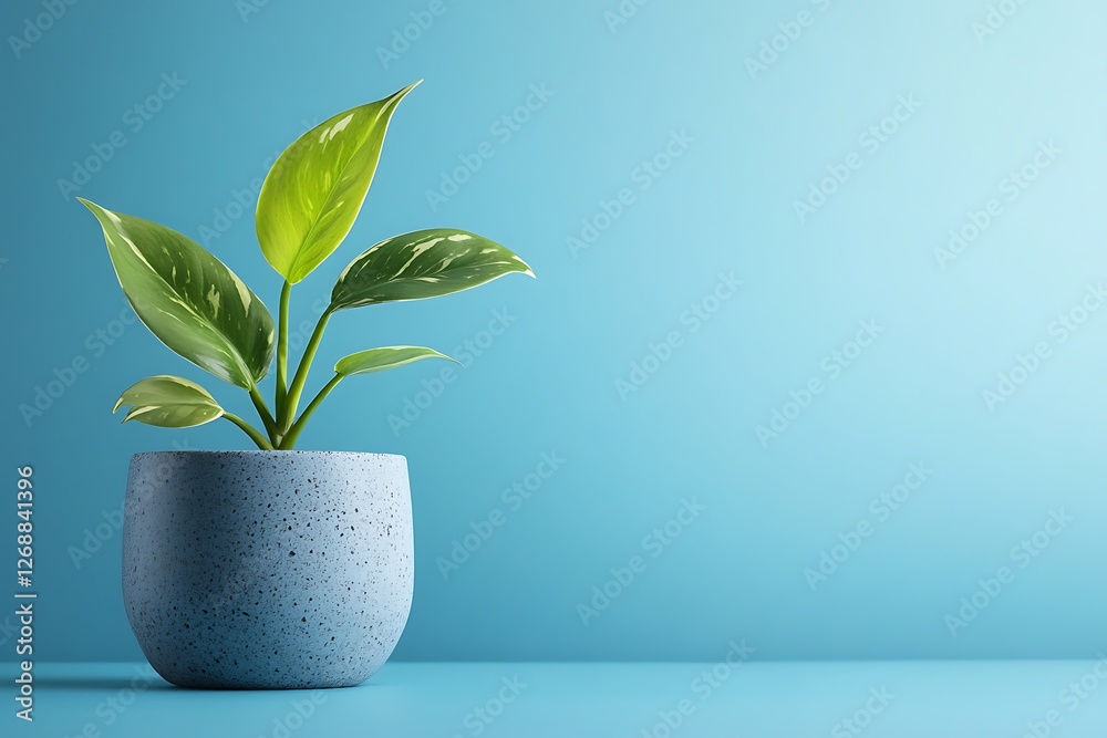 Serene Philodendron in Speckled Blue Pot against Teal Background Serene Philodendron in Speckled Blue Pot against Teal Background