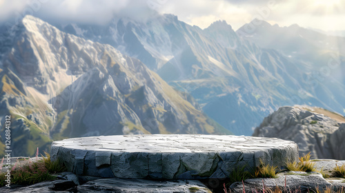 Majestic mountain view from stone platform