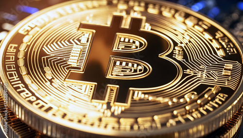 Bit coin closeup, cryptocurrency, future money, isolated, copy space area, template