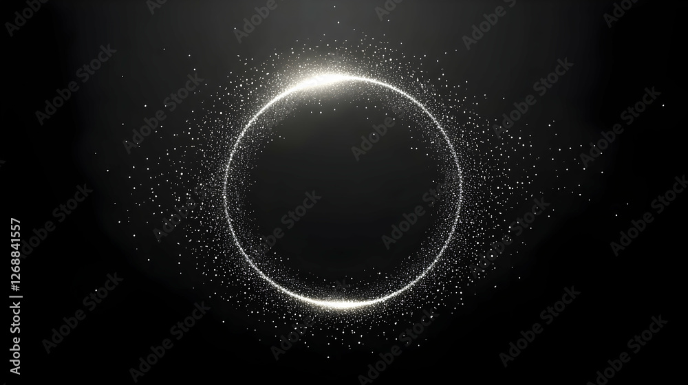 Glowing circle frame, dark background, space, design element Glowing circle frame, dark background, space, design element
