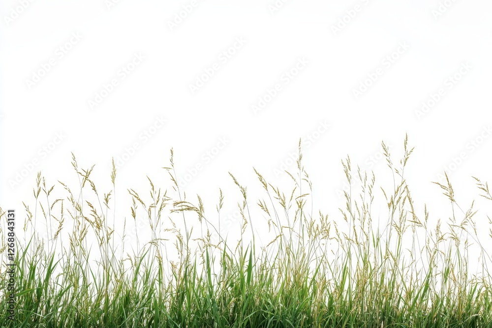 Green grass border, blowing in wind, white background, nature design Green grass border, blowing in wind, white background, nature design