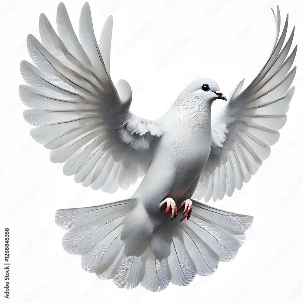 Fototapeta premium A white flying pigeon isolated on white background
