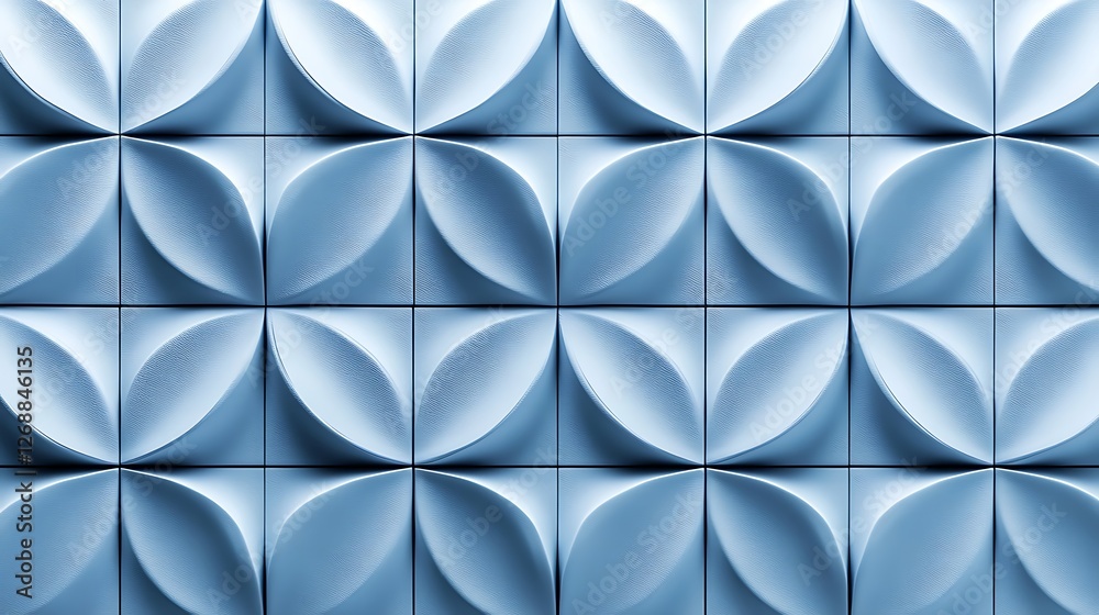 Obraz premium Blue Tile Wall Pattern With Curving Flower Design