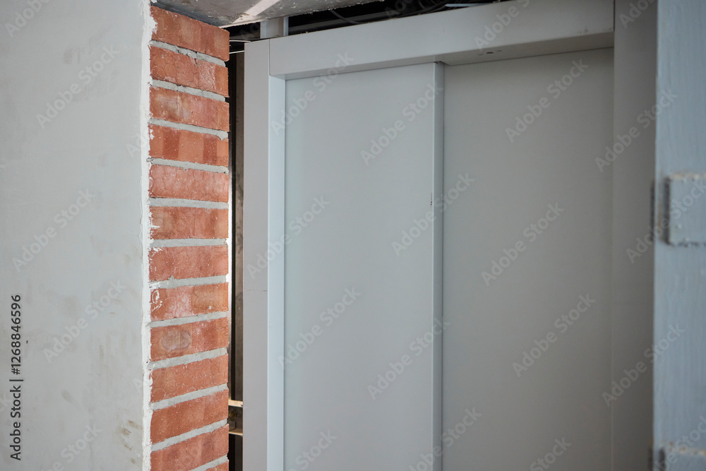 Fototapeta premium Contemporary interior column design featuring a sophisticated blend of gray and brick elements