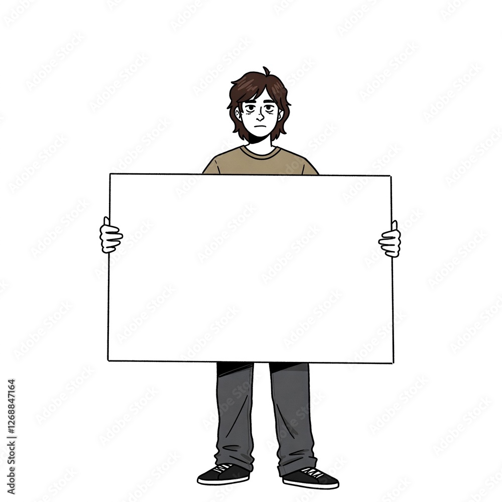 man holding blank board man holding blank board
