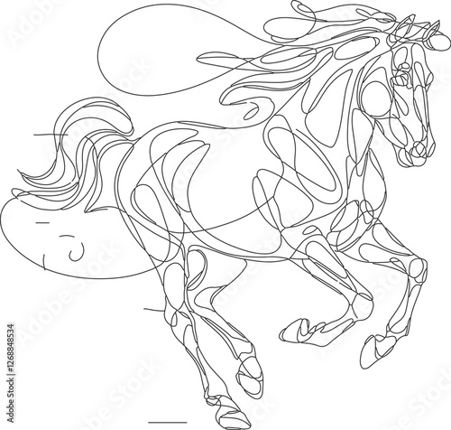 Elegant Abstract Line Art Galloping Horse – Stylish Black and White Vector Illustration