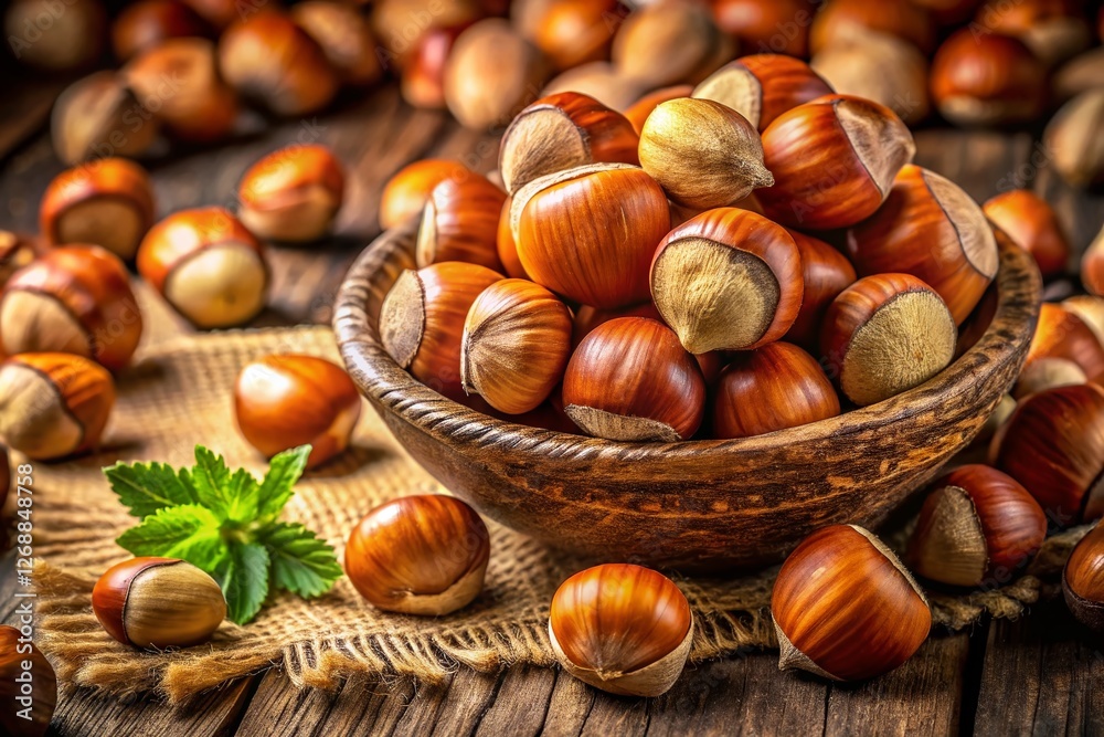 Close-up of Hazelnuts in Shell, High Depth of Field, Studio Shot, Nut Harvest, Autumnal Colors Close-up of Hazelnuts in Shell, High Depth of Field, Studio Shot, Nut Harvest, Autumnal Colors