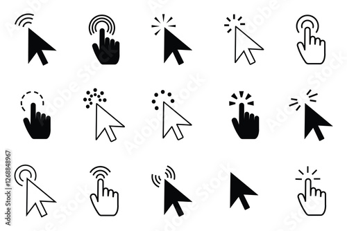 Mouse click cursor icon set, Cursor, click icons set. Click set vector. arrow and mouse forms, vector illustration.