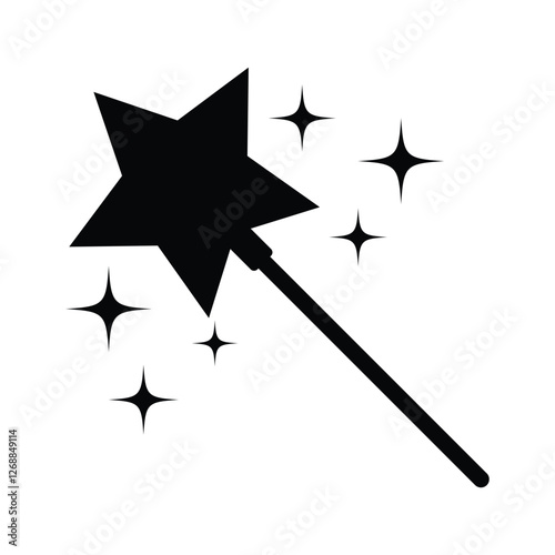 Magic Stick icon Vector.  Magical stick with star and rays of black, Wizard stick, wonder, miracle effect, magic show and performance. vector illustration. 
