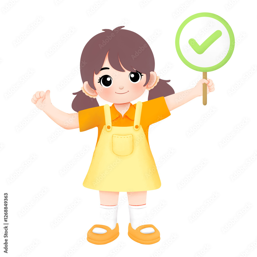 Kid carrying correct or check sign with yes or thumbsup hand gesture Kid carrying correct or check sign with yes or thumbsup hand gesture