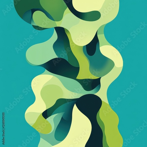 Abstract shapes create a flowing organic and colorful composition