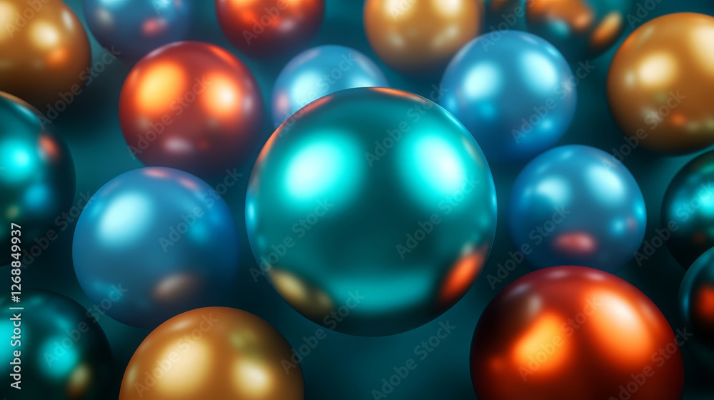 vibrant cluster of glossy spheres in various colors, including teal, orange, and blue, creates visually striking composition. reflective surfaces enhance overall aesthetic appeal vibrant cluster of glossy spheres in various colors, including teal, orange, and blue, creates visually striking composition. reflective surfaces enhance overall aesthetic appeal