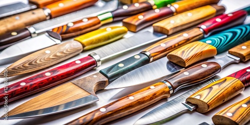 Wallpaper Mural Close-up of Wooden Handled Knives on White Background - High-Resolution Stock Photo Torontodigital.ca