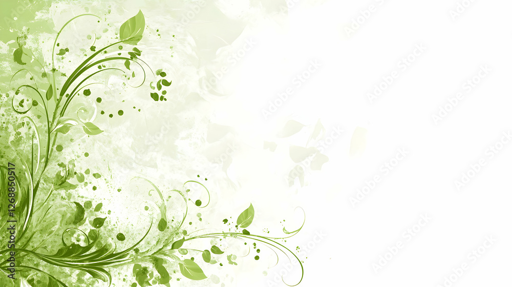 Green floral design, white background, nature, spring, website banner Green floral design, white background, nature, spring, website banner