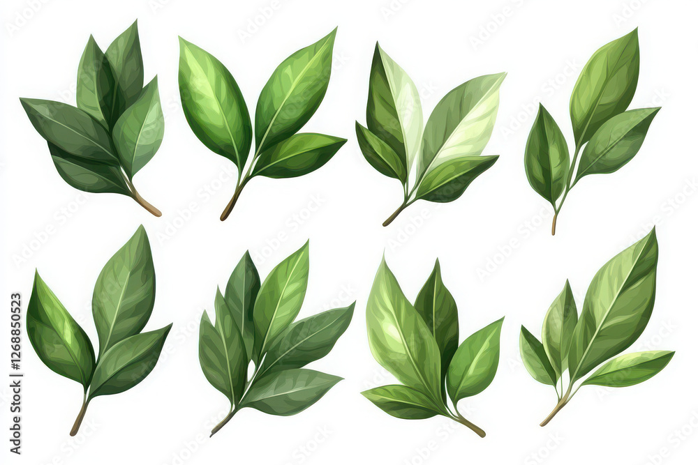 Fresh bay leaves isolated on white or white backgroun Fresh bay leaves isolated on white or white backgroun