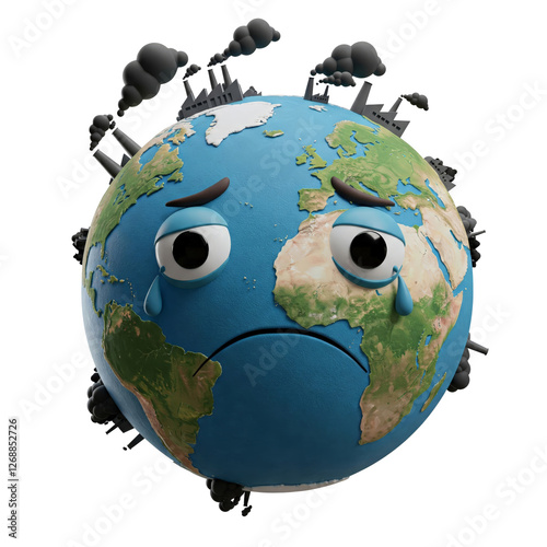 3D stylized sad planet with bad ecology