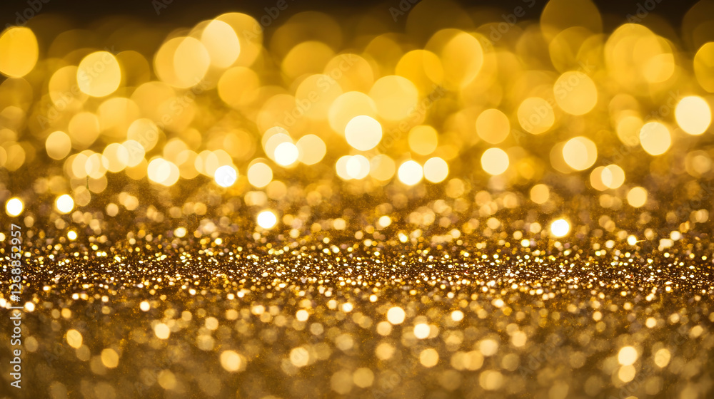 Golden glitter bokeh background, festive lights, celebratory backdrop, holiday design Golden glitter bokeh background, festive lights, celebratory backdrop, holiday design